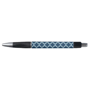 Blue and Baby Blue Trellis, Lattice, Quatrefoil Pen