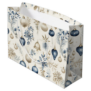 Blue and Beige Christmas Ornaments Large Gift Bag