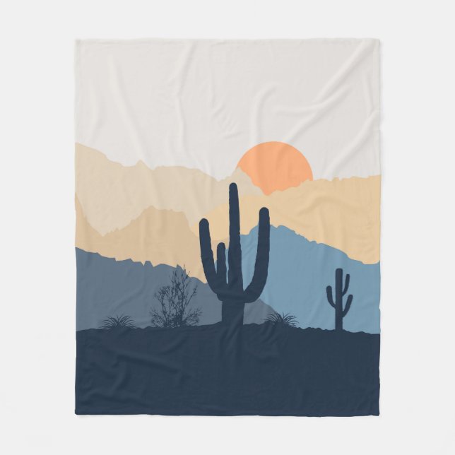Blue and beige desert sunrise fleece blanket (Front)