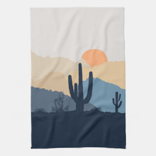 Blue and beige desert sunrise kitchen towel