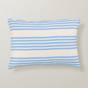 Blue and beige five stripe pattern accent pillow