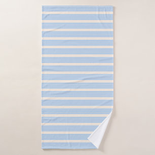 Blue and beige five stripe pattern bath towel