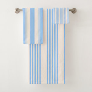 Blue and beige five stripe pattern bath towel set