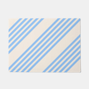 Blue and beige five stripe pattern doormat