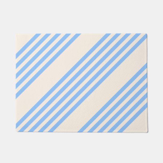 Blue and beige five stripe pattern doormat (Front)