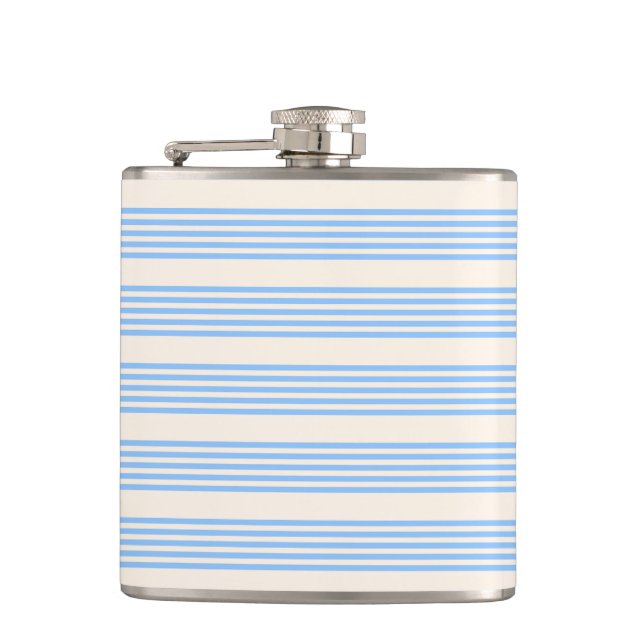 Blue and beige five stripe pattern hip flask (Front)
