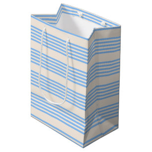 Blue and beige five stripe pattern medium gift bag