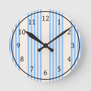 Blue and beige five stripe pattern round clock