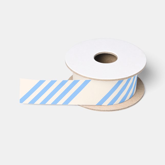 Blue and beige five stripe pattern satin ribbon (Spool)