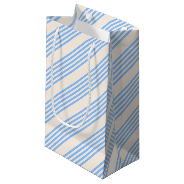 Blue and beige five stripe pattern small gift bag (Front Angled)