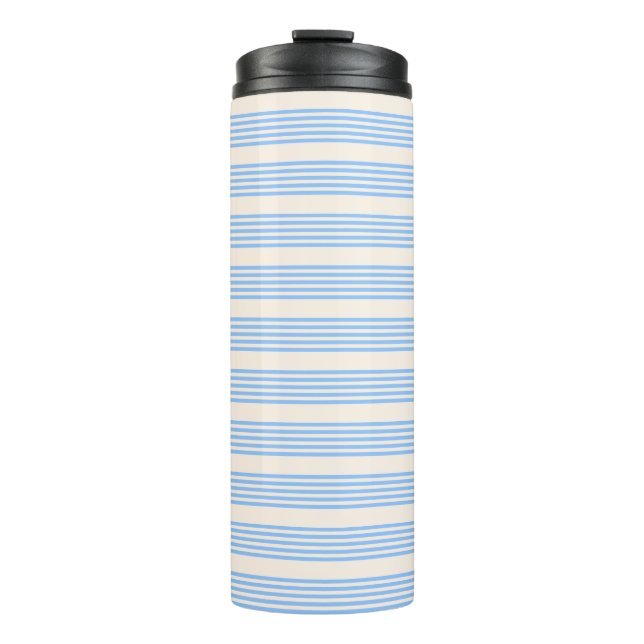 Blue and beige five stripe pattern thermal tumbler (Front)