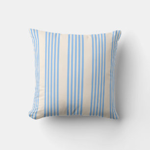 Blue and beige five stripe pattern throw pillow