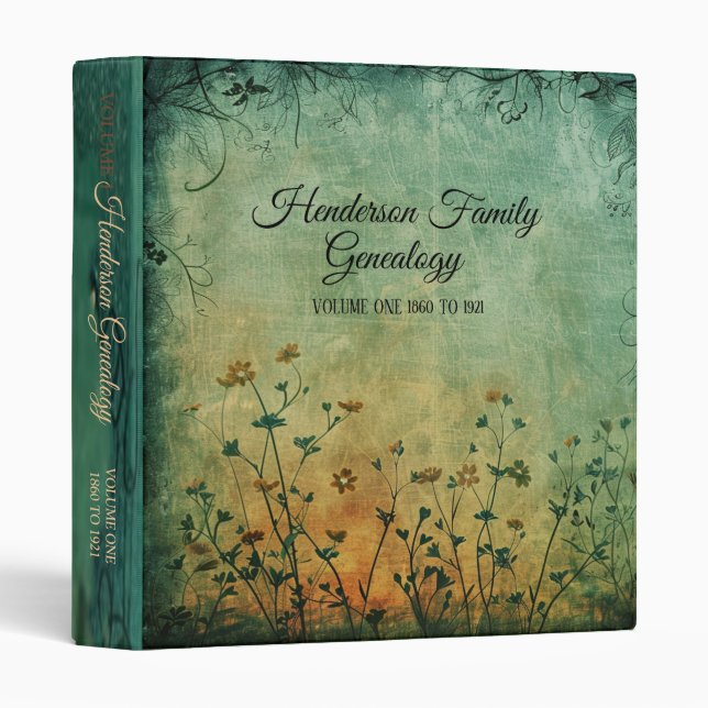 Blue And Beige Floral Family Tree Genealogy Binder (Front/Spine)