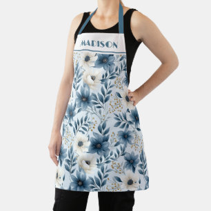 Blue and Beige Flowers Apron