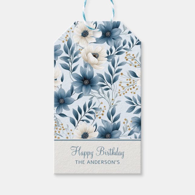 Blue and Beige Flowers Gift Tags (Front)