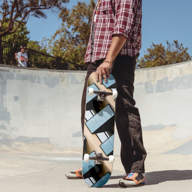 Blue and Beige Geometric Architecture Skateboard (Outdoor 2)