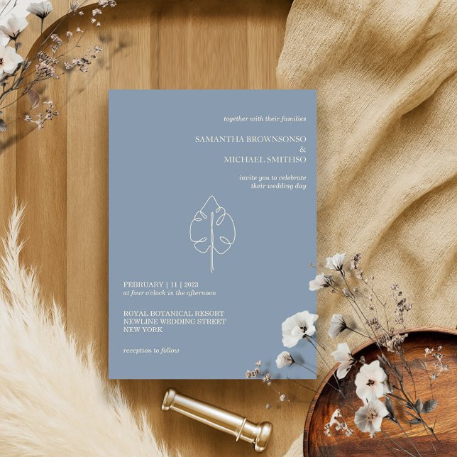 Blue and Beige Minimalist Palm Leaf Invitation (Creator Uploaded)