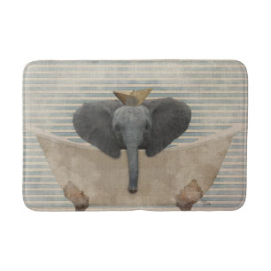 Blue and Beige Striped Elephant Tub Bath Mat