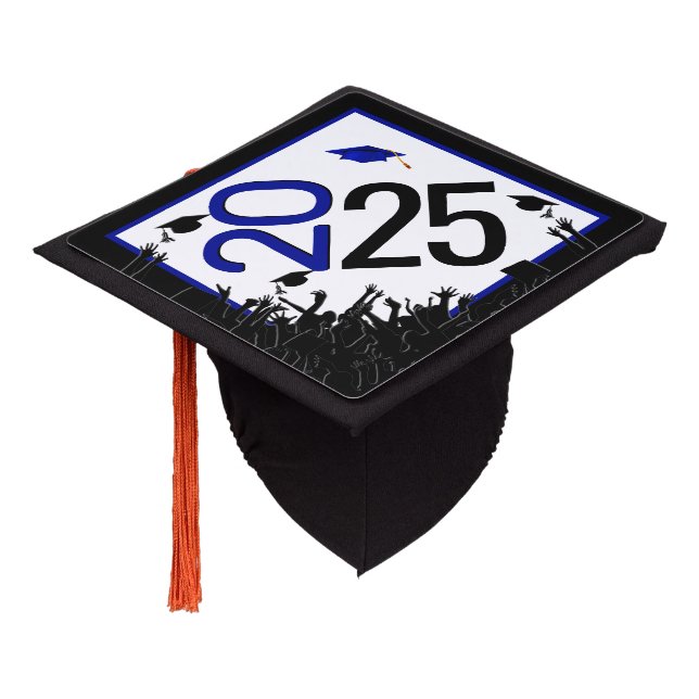 Blue and Black 2025 Graduation Graduation Cap Topper (Angled)