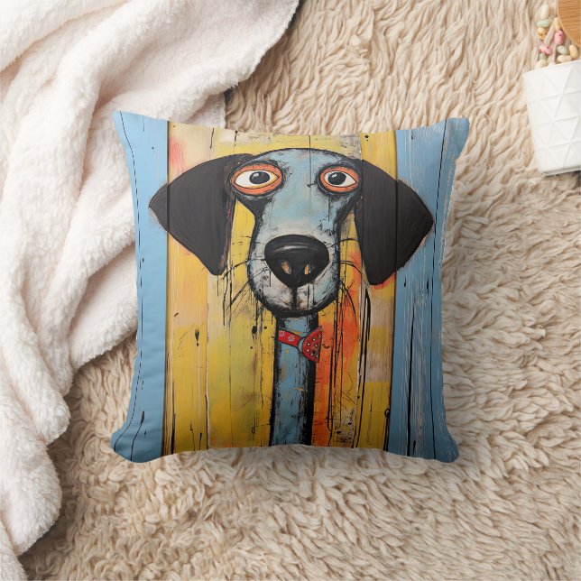 Blue and Black Abstract Dog Throw Pillow (Blanket)