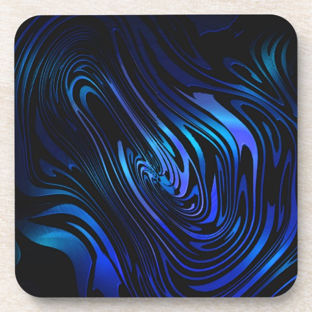 Blue and Black Abstract Swirl Art Coaster (Front)