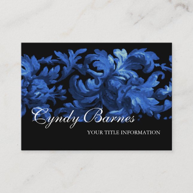 Blue and Black Acanthus Scroll Business Card (Front)