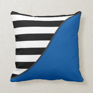 Blue and Black and White Stripes Reversible Throw Pillow