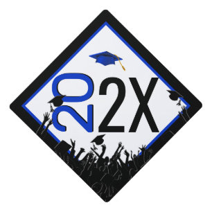 Blue and Black Any Year Graduation Cap Topper