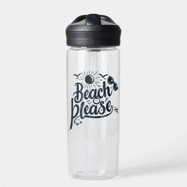 Blue and Black Beach Please Water Bottle (Front)