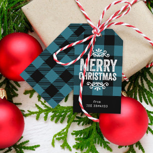 Blue and Black Buffalo Check Rustic Christmas Gift Tags