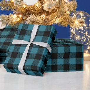 Blue and Black Buffalo Check Wrapping Paper