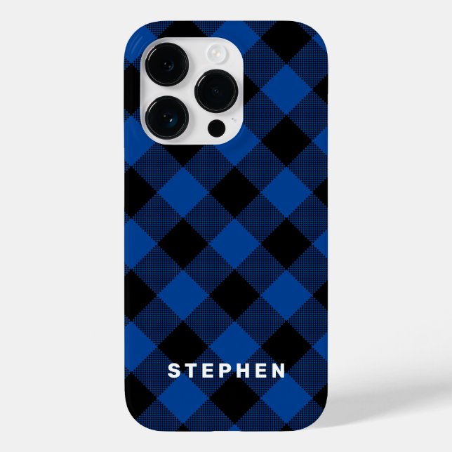 Blue and Black Buffalo Plaid Personalized Case-Mate iPhone Case (Back)
