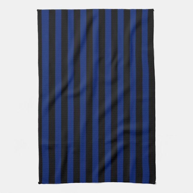 Blue and black candy stripes kitchen towel (Vertical)