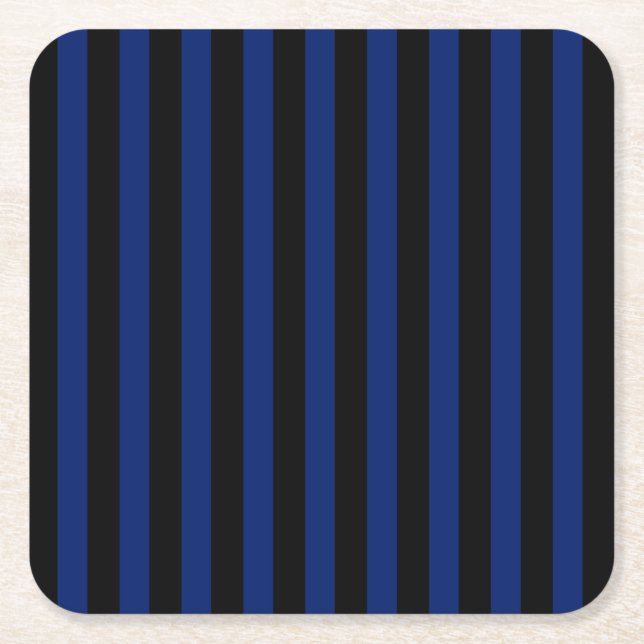 Blue and black candy stripes square paper coaster (Front)
