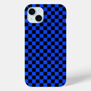 Blue and black checkerboard pattern iPhone 15 mini case