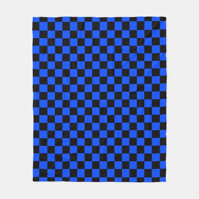 Blue and black checkerboard pattern fleece blanket (Front)