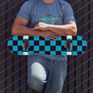 Blue and Black Checkered Print Skateboard