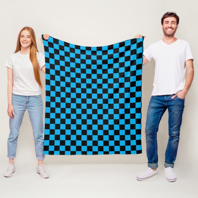 Blue and Black Chequered Print Fleece Blanket (In Situ)