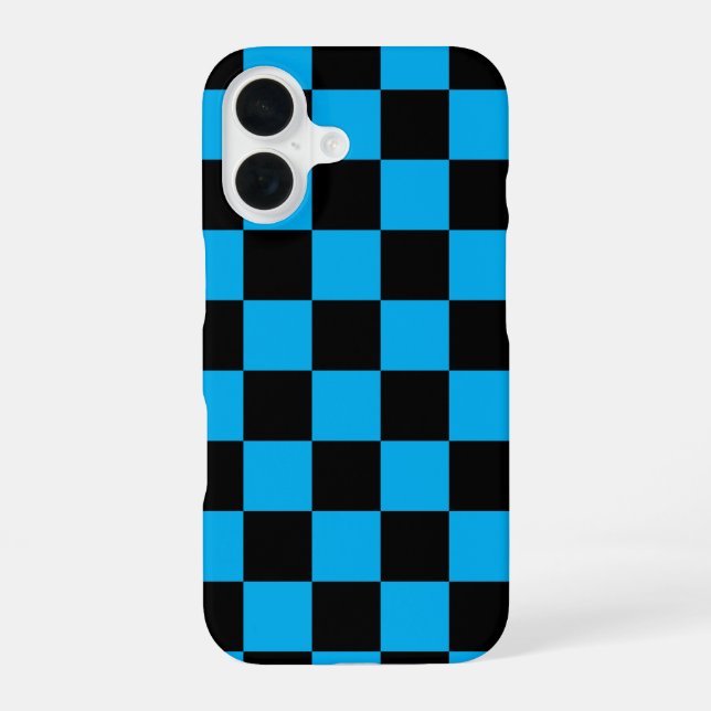 Blue and Black Chequered Print iPhone 16 Case (Back)