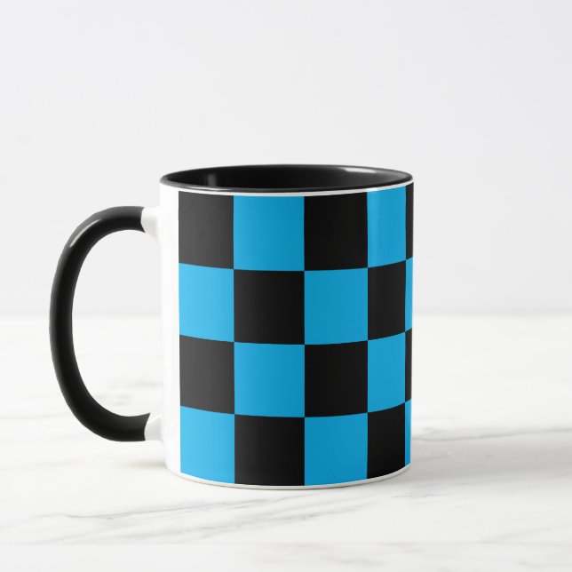 Blue and Black Chequered Print Mug (Left)