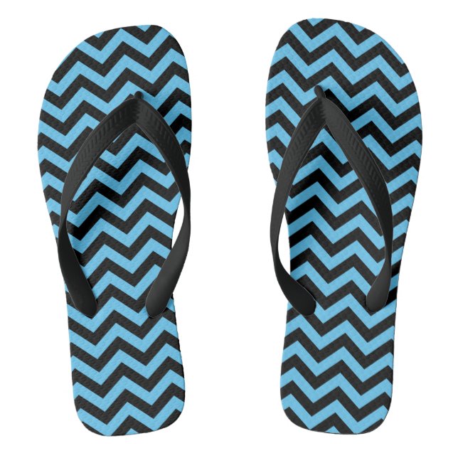 Blue And Black Chevron Pattern Flip Flops (Footbed)