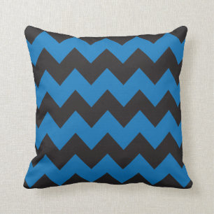 Blue and Black Chevron Pillow