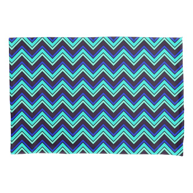 Blue and black chevron zigzag patterned pillowcase (Front)