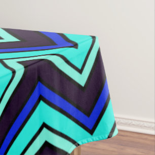 Blue and black chevron zigzag patterned tablecloth