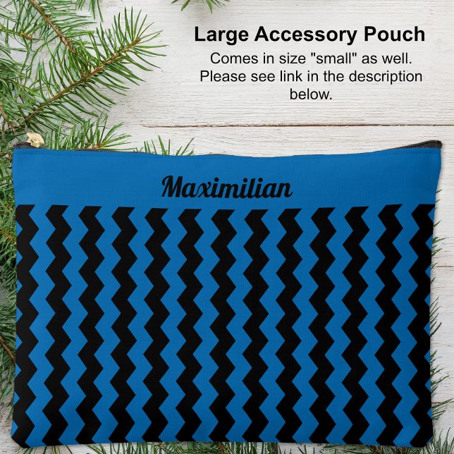 Blue and Black Chevrons - LARGE Accessory Pouch (Large Accessory Pouch -Blue and Black Chevrons by Leapfroglisics Shop)