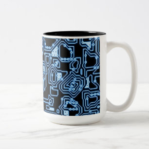 Blue and Black Computer Circuits Coffee Mug