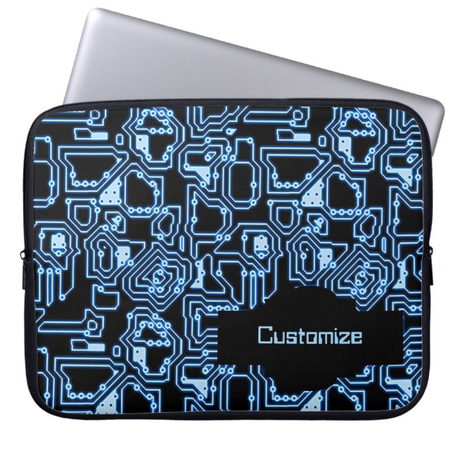 Blue and Black Computer Circuits Laptop Sleeve (Front)