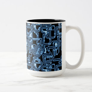 Blue and Black Computer Circuits Two-Tone Coffee Mug