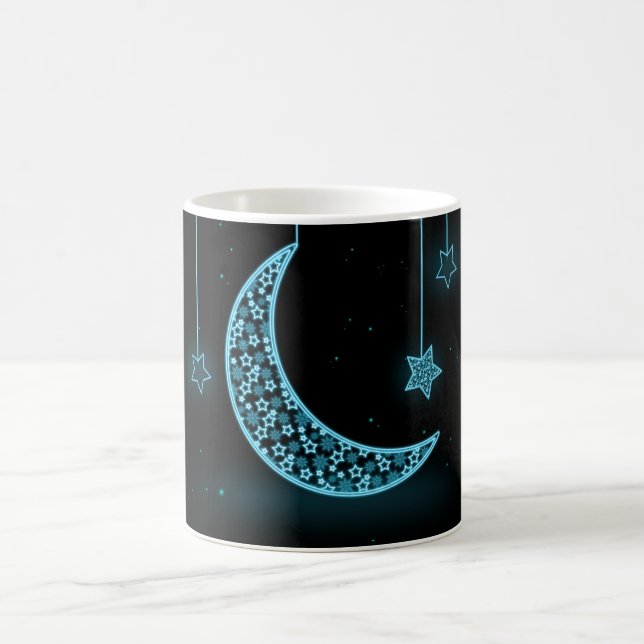 Blue and Black Crescent Moon and Stars Coffee Mug (Center)