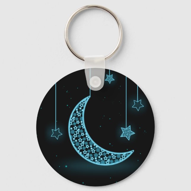Blue and Black Crescent Moon and Stars Keychain (Front)